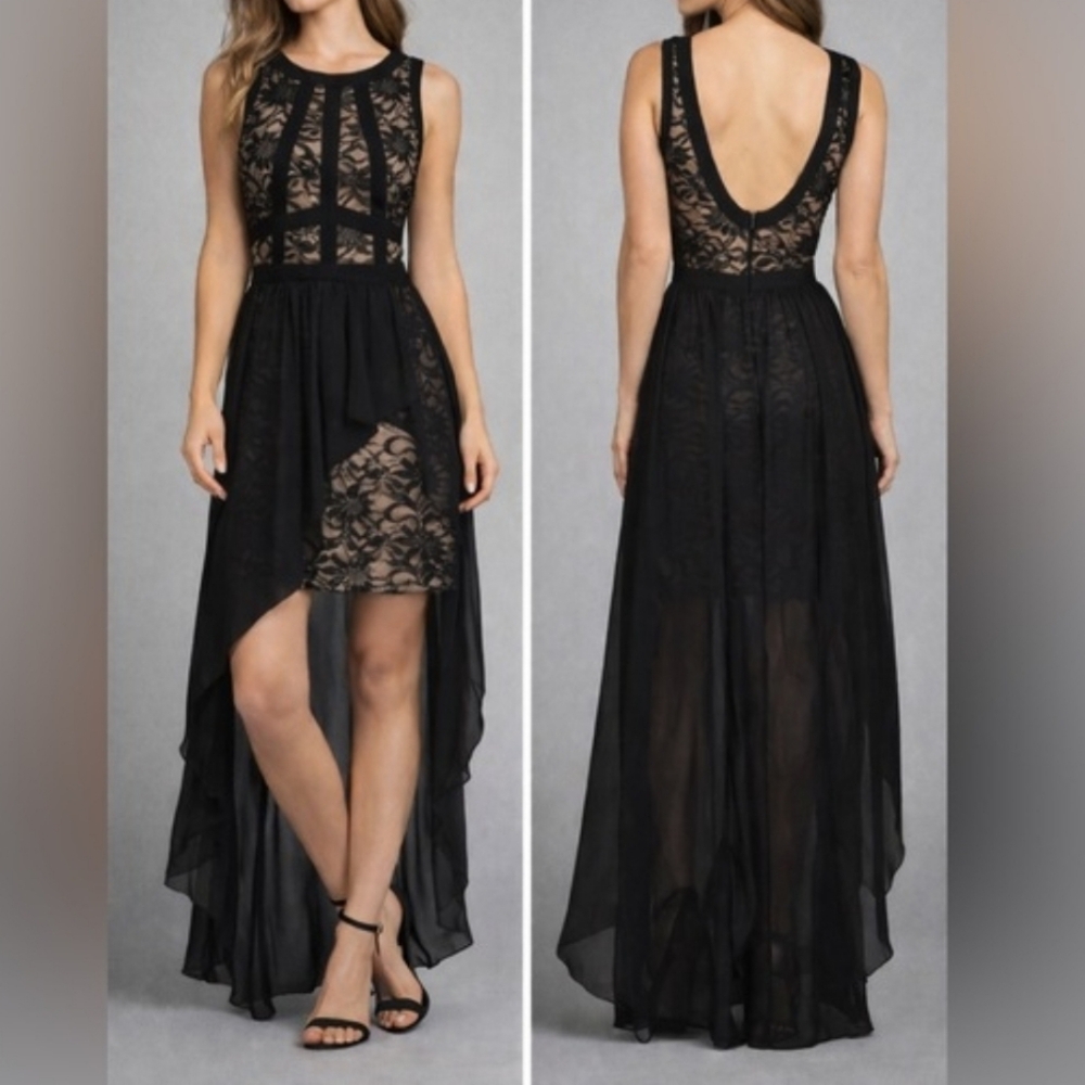 Morgan & Co. Black Lace High-Low Formal Dress – Size 7/8